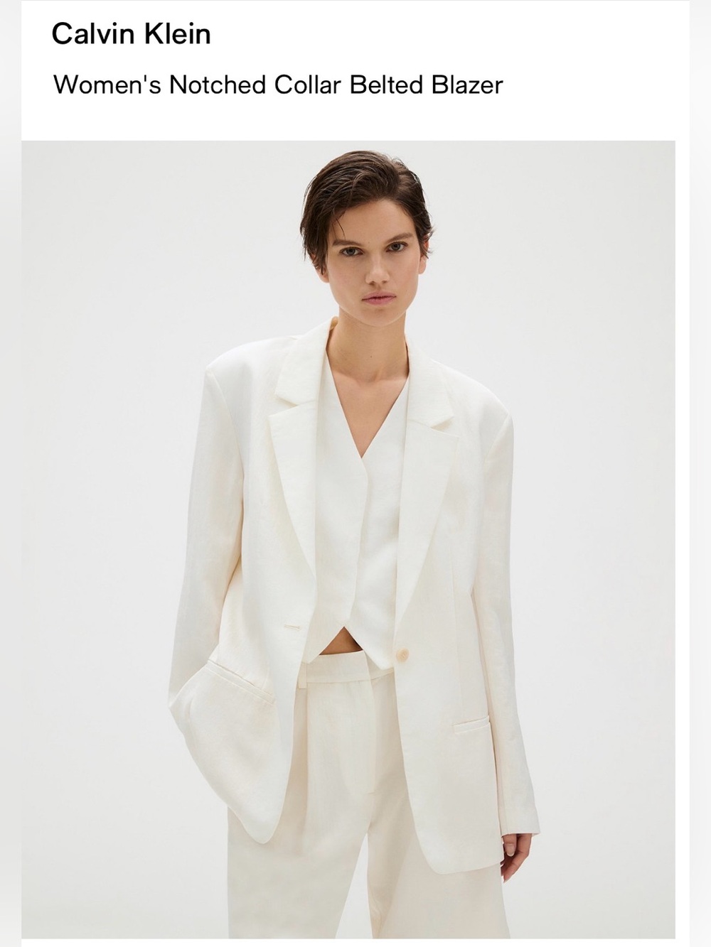 Calvin Klein Off-White Single-Button Blazer (Missing Belt)